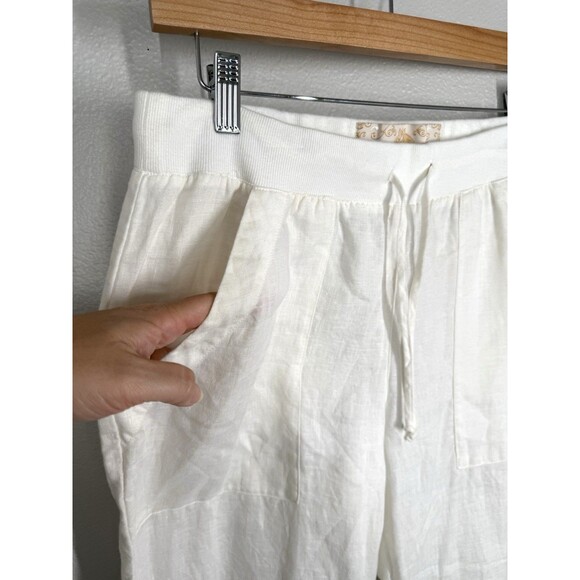 Bella Dahl Cream Lightweight Linen Relaxed Drawstring Pants Size M Comfort Waist - Picture 3 of 10